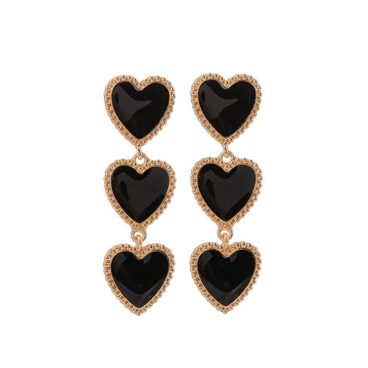 Women's Triple Heart Dangle Earrings Alloy Open Heart Drop Earrings