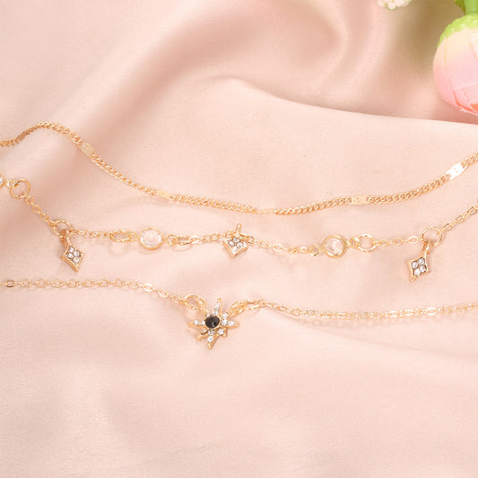 Women's Layered Star Pendant Necklace Electroplated Alloy Wave Chain Necklace
