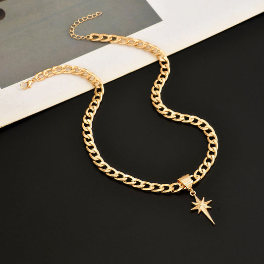 Women's Star Pendant Chain Necklace Electroplated Zinc Alloy Necklace