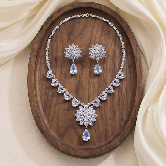 Women's 3A Zircon Water Drop Pendant Necklace Electroplated Collarbone Necklace