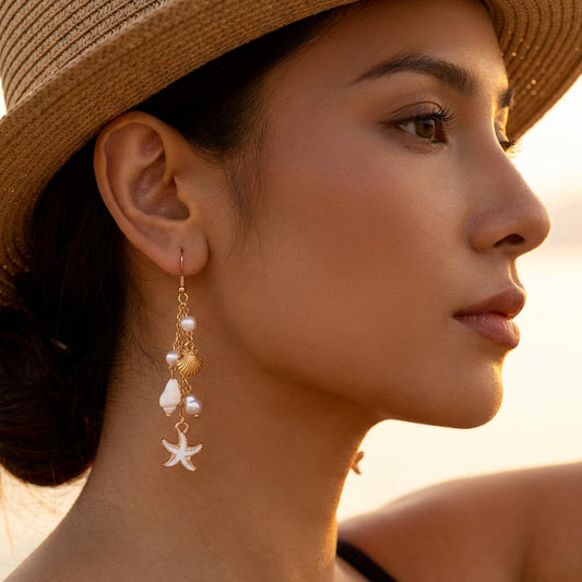 Women's Ocean Theme Dangle Earrings Electroplated Alloy Starfish Shell Earrings