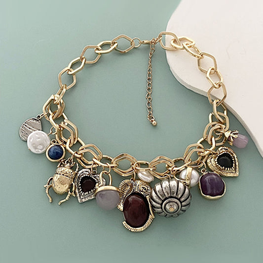 Women's Vintage Charm Chain Necklace Electroplated Zinc Alloy Statement Necklace