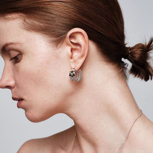 Women's Crystal Flower Stud Earrings Electroplated Copper Hoop Earrings
