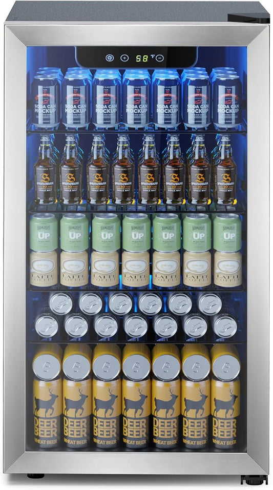 Mini Fridge 130 Can Beverage Refrigerator Cooler, 3.2 Cu.Ft Drink Fridge for Soda Wine Beer, Adjustable Temperature Control for Home Office, Black