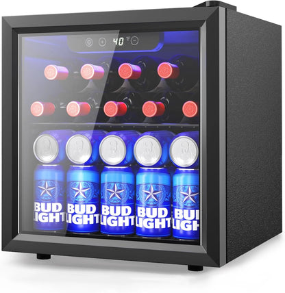 Beverage Refrigerator Cooler - 126 Can Mini Fridge with Glass Door for Soda Beer or Wine, Beverage Cooler for Home, Office, Bar with Adjustable Removable Shelves, Silver