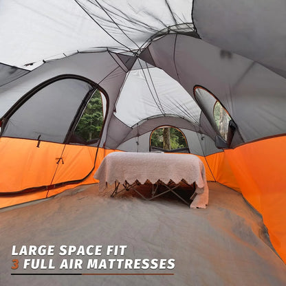 Camping Tent 10-Person-Family Tents, Parties, Music Festival Tent, Big, Easy Up, 5 Large Mesh Windows, Double Layer, 2 Room, Waterproof, Weather Resistant, 18ft x 9ft x78in