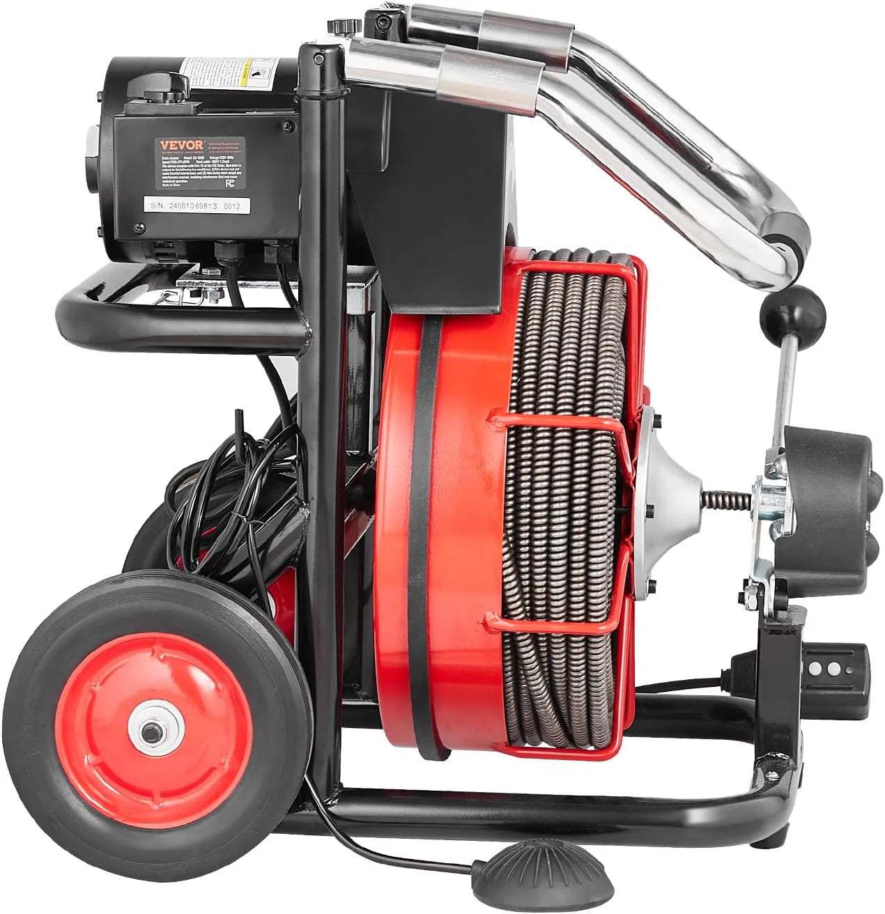 Drain Cleaner Machine 100FT x 1/2 Inch, Auto Feed Sewer Snake Auger on Wheels, 550W Portable Drain Cleaning Machine with 8 Cutters & Air-activated Foot Switch for 2" to 4" Pipes