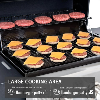 3 Burner BBQ Propane Gas Grill, Stainless Steel 30,000 BTU Patio Garden Barbecue Grill with Two Foldable Shelves