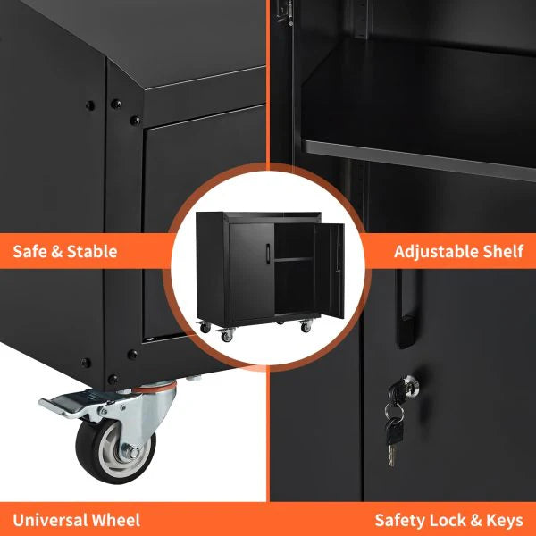 Garage Storage Cabinet with Wheels, 2 Door Tool Cabinet with Adjustable Shelves, Metal Lockable Tool Cabinet, Rolling Tool Chest for Home, 34 H x 30.3 L x 18 W, Assembly Required
