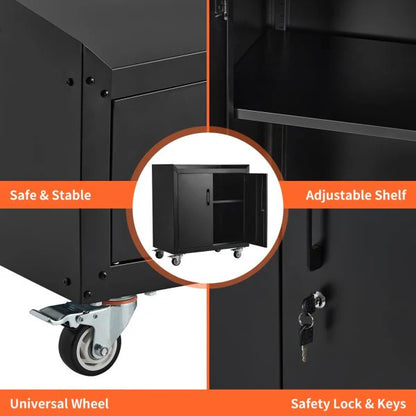 Garage Storage Cabinet with Wheels, 2 Door Tool Cabinet with Adjustable Shelves, Metal Lockable Tool Cabinet, Rolling Tool Chest for Home, 34 H x 30.3 L x 18 W, Assembly Required