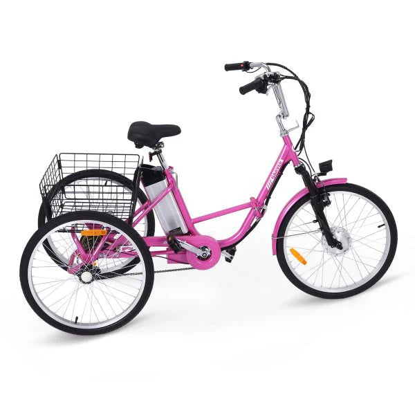 Electric Tricycle for Adults, 7 Speeds Folding Electric Trike, 24 Inch 3 Wheel Motorized Bicycle w/ 36V 10Ah Removable Battery, E Trikes with Large Basket, 330 Loading Capacity, 250W Motor, Gray