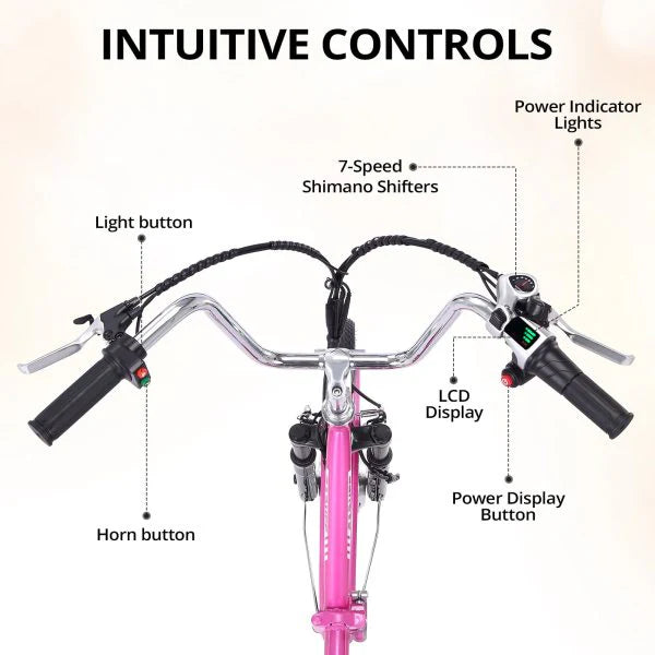 Electric Tricycle for Adults, 7 Speeds Folding Electric Trike, 24 Inch 3 Wheel Motorized Bicycle w/ 36V 10Ah Removable Battery, E Trikes with Large Basket, 330 Loading Capacity, 250W Motor, Pink