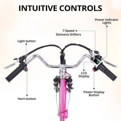Electric Tricycle for Adults, 7 Speeds Folding Electric Trike, 24 Inch 3 Wheel Motorized Bicycle w/ 36V 10Ah Removable Battery, E Trikes with Large Basket, 330 Loading Capacity, 250W Motor, Pink