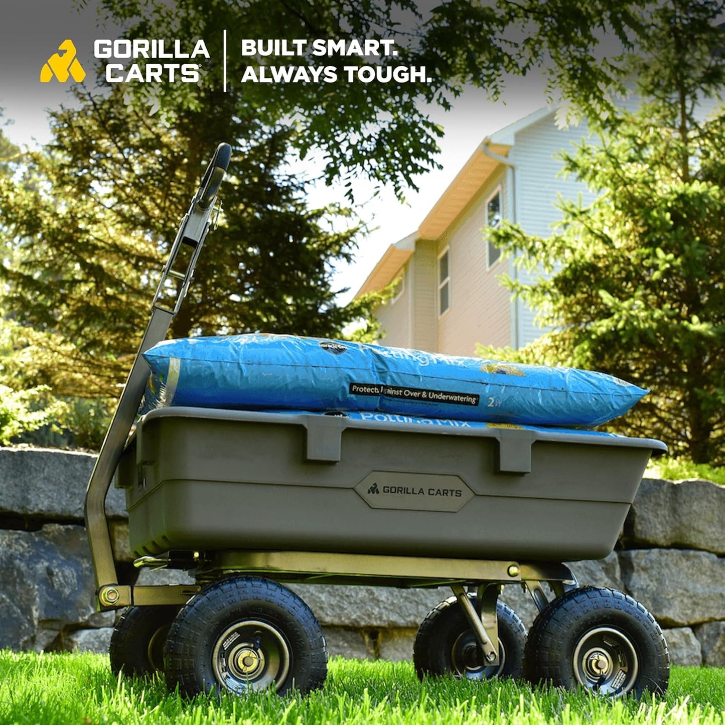 Heavy Duty Poly Utility Dump Wagon Garden Cart w/Pneumatic Tires, 6 Cu Ft - 1200 lb Capacity Outdoor Wheelbarrow for Yard, Landscaping & Gardening, Lawn Tractor or ATV Towable-Gorilla Carts