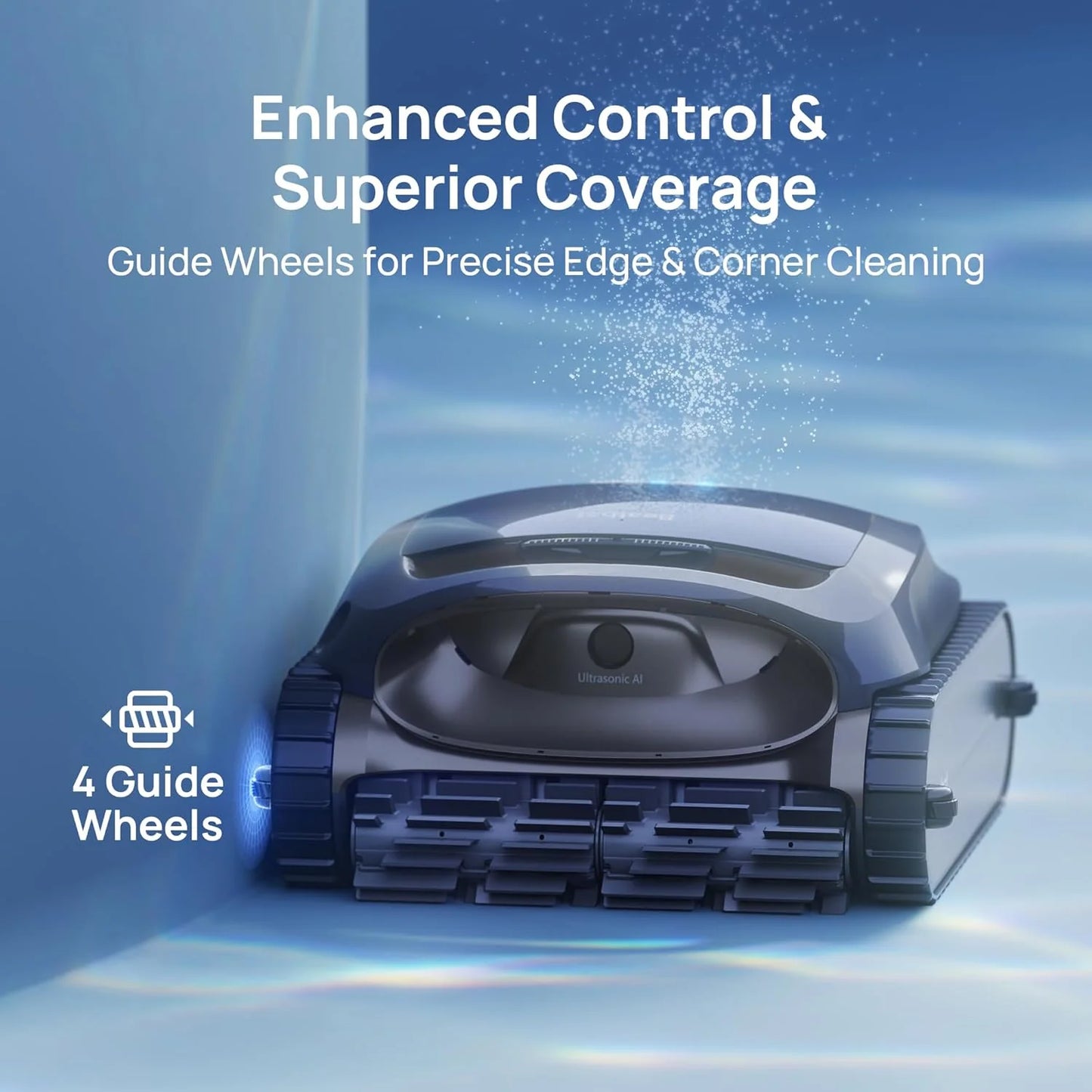 Cordless Robotic Pool Vacuum Cleaner, Smart Surface Parking, Double-Pass Waterline Scrubbing, Cleans Floor, Walls, and Waterline, Above & In-Ground Pools up to 3,230 sq.ft - Blue