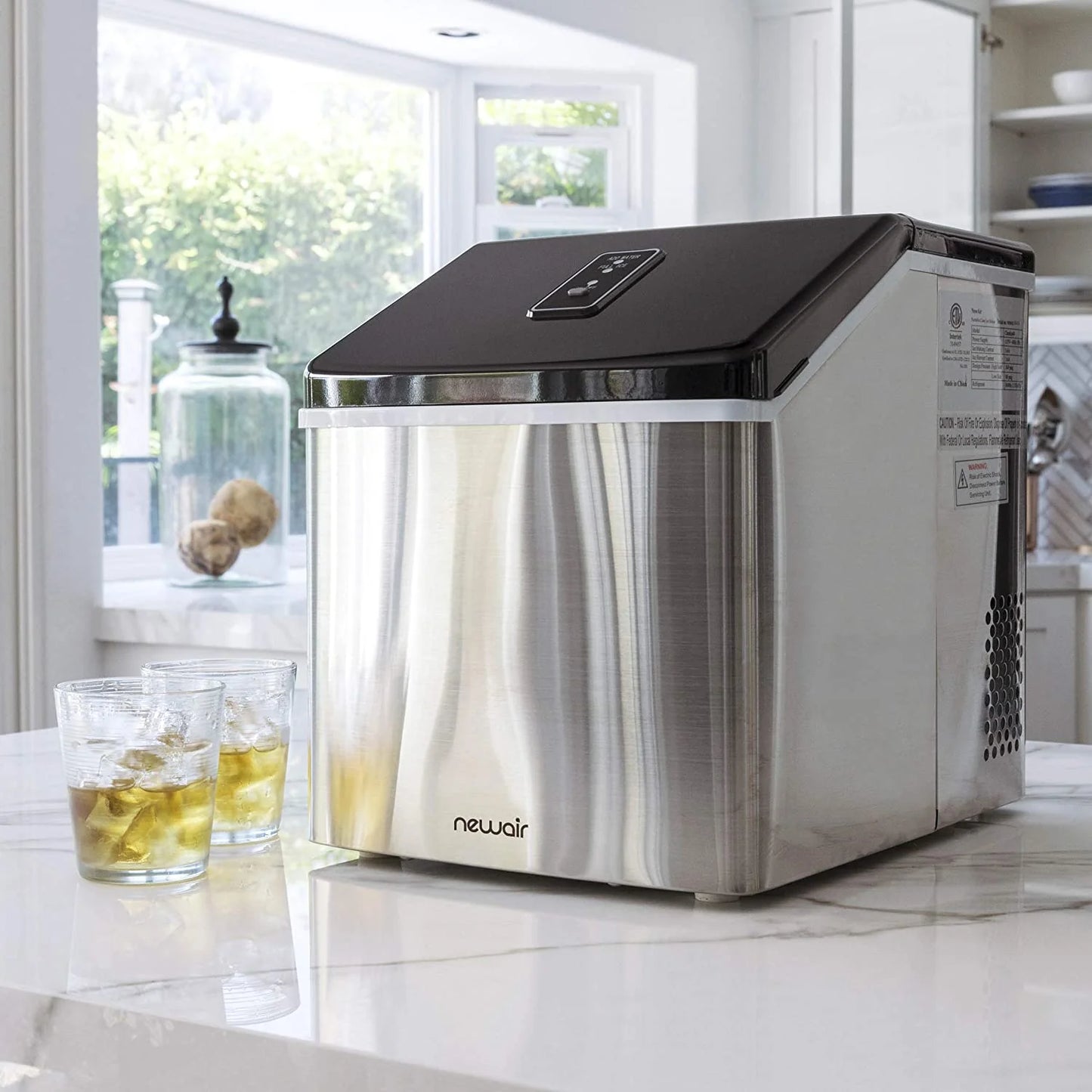 Clear Ice Cube Maker Machine 40 lbs. of Ice in 24 Hours, Portable Design in Stainless Steel