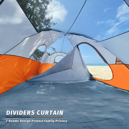 Camping Tent 10-Person-Family Tents, Parties, Music Festival Tent, Big, Easy Up, 5 Large Mesh Windows, Double Layer, 2 Room, Waterproof, Weather Resistant, 18ft x 9ft x78in