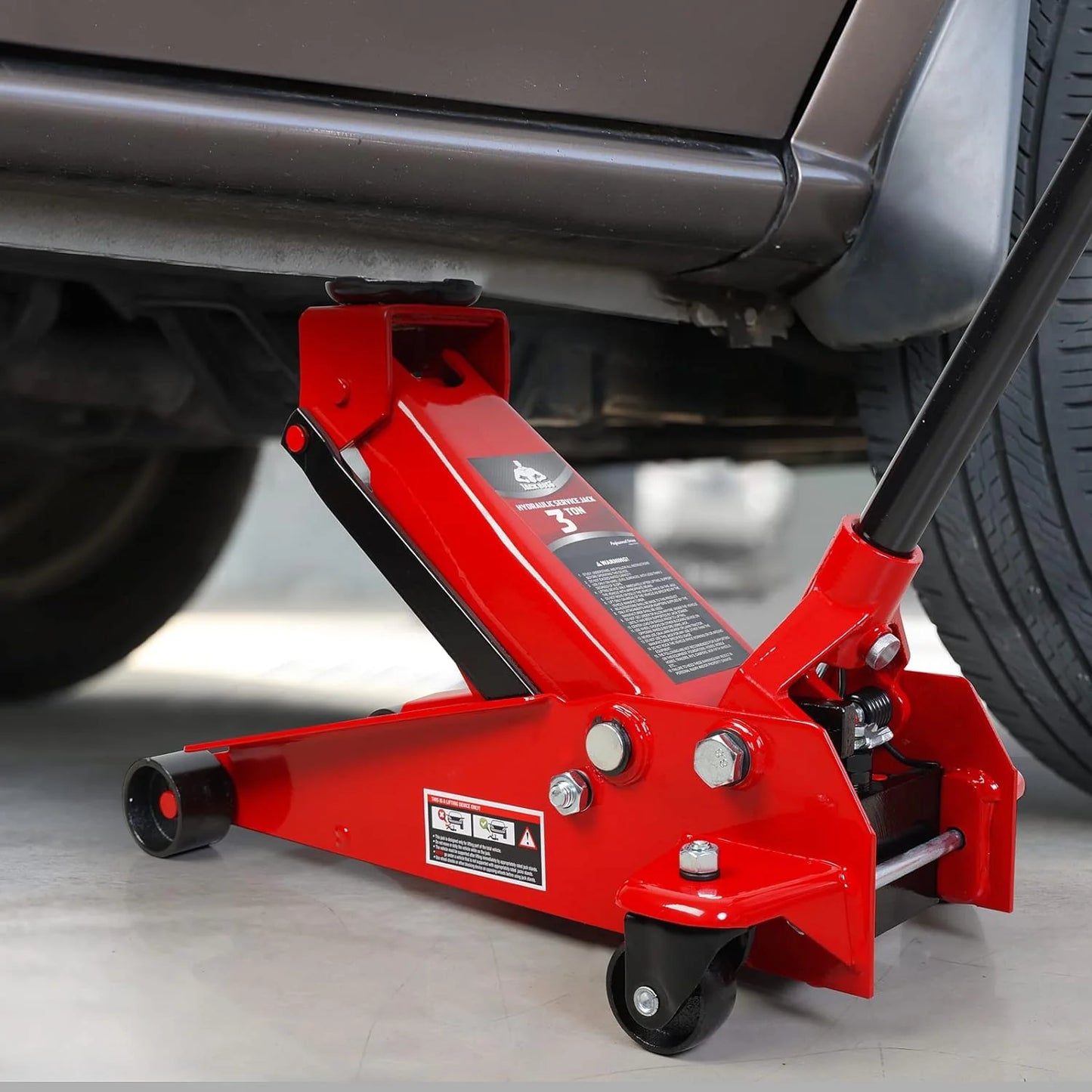 3 Ton Low Profile, Aluminum and Steel Racing Floor Jack with Dual Pistons Quick Lift Pump for Sport Utility Vehicle, Lifting Range 3-15/16" min to 18-5/16" max, Red