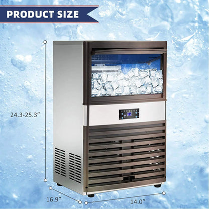 Commercial Ice – 110LBS/24H Stainless Steel Free-Standing Ice Machine Maker Air Cooling Ice