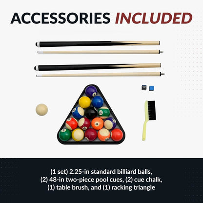 6 Ft Portable Pool Table, Adults Folding Billiards Tables for Game Room with Easy Foldable Storage, Includes Full Set of Billiard Balls, Cues, Chalk & Brush