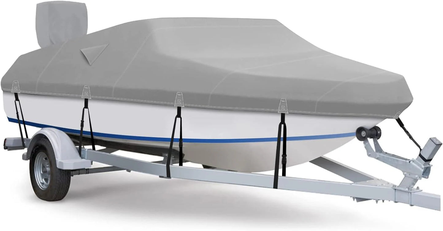 600D Waterproof Winter Boat Cover with Motor Cover 17-19 ft Fits Bass Boat