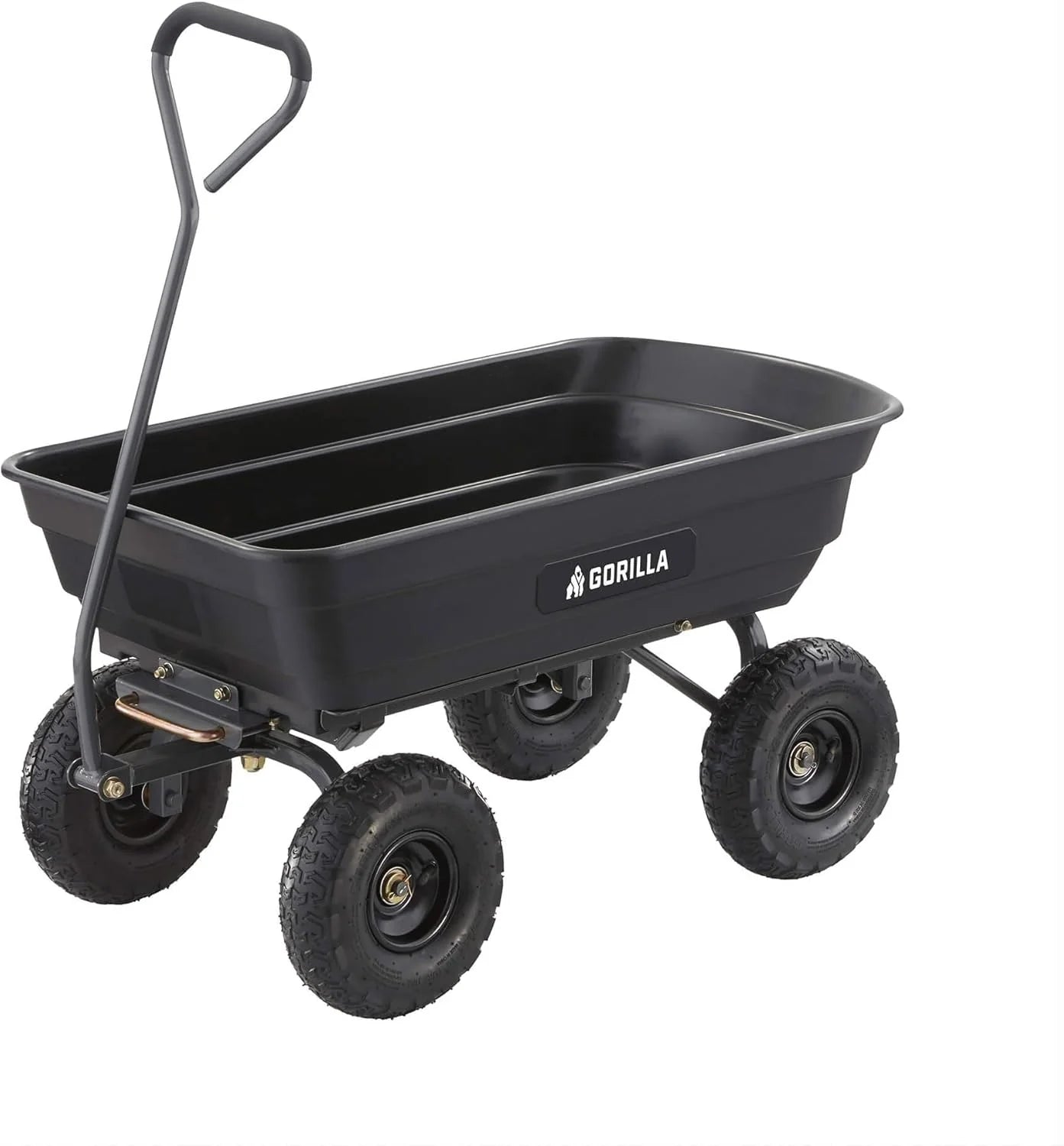 Heavy Duty Poly Utility Dump Wagon Garden Cart w/Pneumatic Tires, 6 Cu Ft - 1200 lb Capacity Outdoor Wheelbarrow for Yard, Landscaping & Gardening, Lawn Tractor or ATV Towable-Gorilla Carts