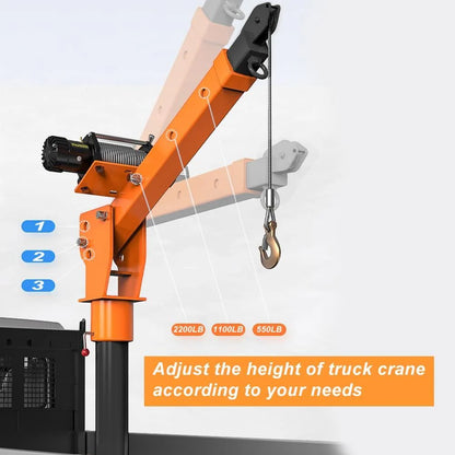 1100lb Folding Dismountable Household Hoist Truck Crane with Electric Hoist (110V) – 880lb Pulling Force, Jib Cranes for Factory, Warehouse, Construction