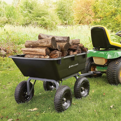 Heavy Duty Poly Utility Dump Wagon Garden Cart w/Pneumatic Tires, 6 Cu Ft - 1200 lb Capacity Outdoor Wheelbarrow for Yard, Landscaping & Gardening, Lawn Tractor or ATV Towable-Gorilla Carts
