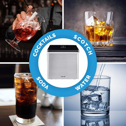 Clear Ice Cube Maker Machine 40 lbs. of Ice in 24 Hours, Portable Design in Stainless Steel