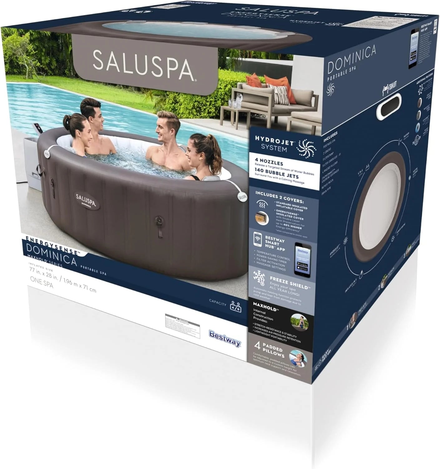 Inflatable Hot Tub Spa (71" x 26") | Portable Hot Tub with 2 Covers (1 Energy-Efficient Thermal Cover and 1 Standard Cover) | Fits Up to 2-4 Persons | Black