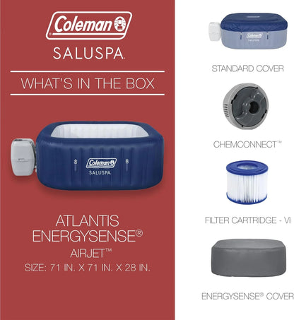 4 to 6 Person Inflatable Hot Tub Square Portable Outdoor Spa with 114 Soothing AirJets and Insulated Cover.