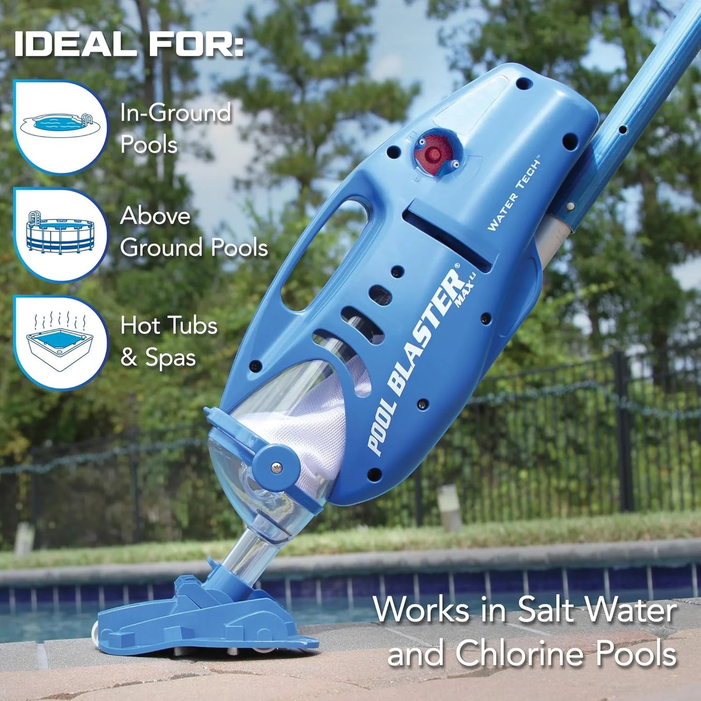 Cordless Pool Vacuum for Deep Cleaning & Strong Suction, Handheld Rechargeable Swimming Pool Cleaner for Inground and Above Ground Pools, Hoseless Pool Vac by