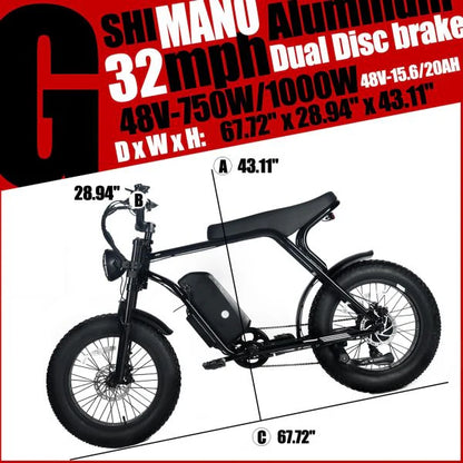 Electric Mountain Bike for Adults | 20 x 4.0 Fat Tires, 1000W Motor, 48V 20Ah Removable Battery, Max Speed 45MPH, Shi Mano 7-Speed for Off-Road Adventures