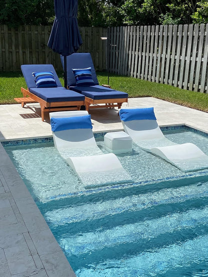 Classic White - in-Pool Chaise Lounger – Designed for Water Depths Up to 9” – Aqua Outdoors – Set of 2 – Compatible with All Pool Types - Poolside & Sun Deck Tanning