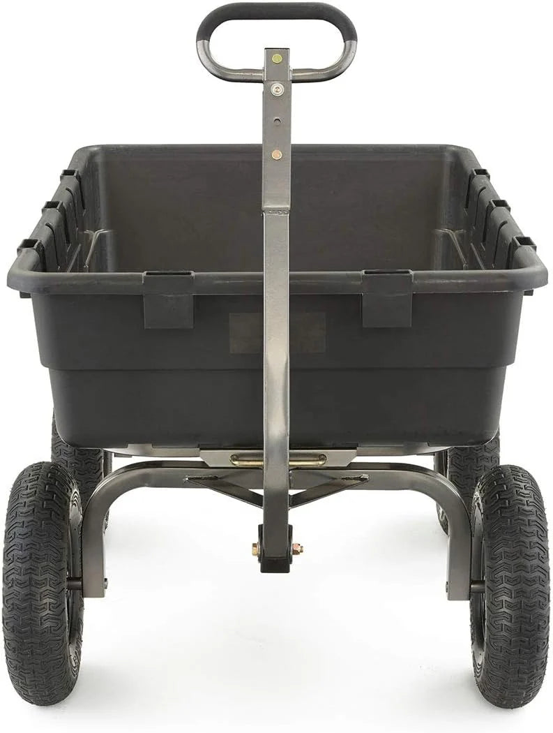 Heavy Duty Poly Utility Dump Wagon Garden Cart w/Pneumatic Tires, 6 Cu Ft - 1200 lb Capacity Outdoor Wheelbarrow for Yard, Landscaping & Gardening, Lawn Tractor or ATV Towable-Gorilla Carts