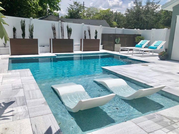 Classic White - in-Pool Chaise Lounger – Designed for Water Depths Up to 9” – Aqua Outdoors – Set of 2 – Compatible with All Pool Types - Poolside & Sun Deck Tanning
