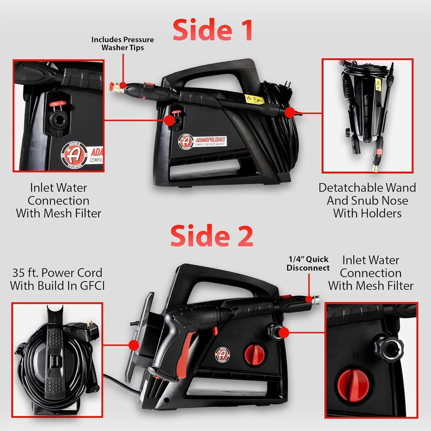 Electric Pressure Washer 2.0, Powerful 1.4 GPM 2000 PSI Car Pressure Washer Sprayer, Snub Nose & Tip Attachment, Use,Car Soap, Patio Boat RV Motorcycle Car Garage Deck.