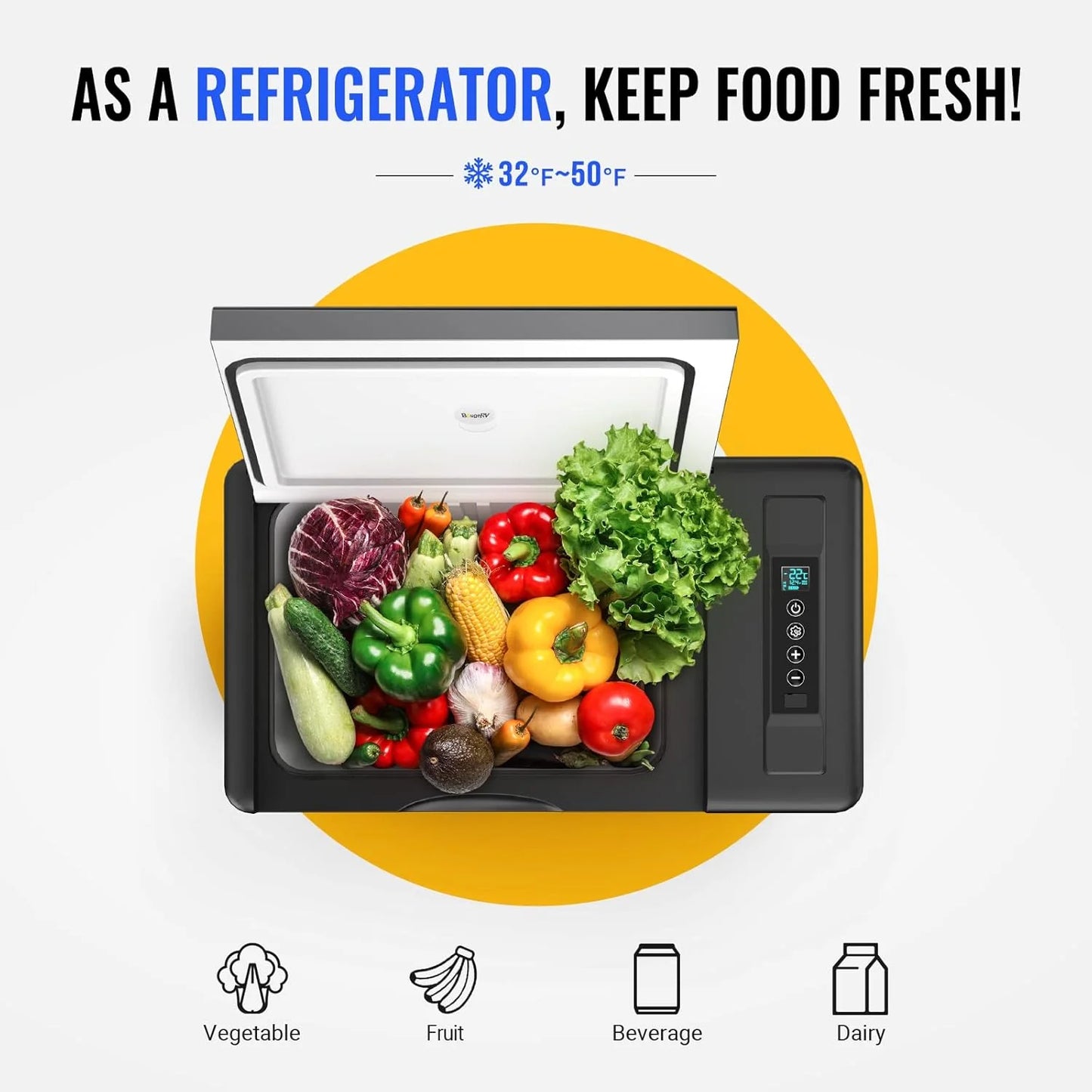 12 Volt Refrigerator 12V Car Fridge 23 Quart Portable Freezer Compressor Cooler 12/24V DC 110~240 Volt AC for Truck Van RV Camper SUV Travel Camping Road Trips Tailgating -7℉~50℉