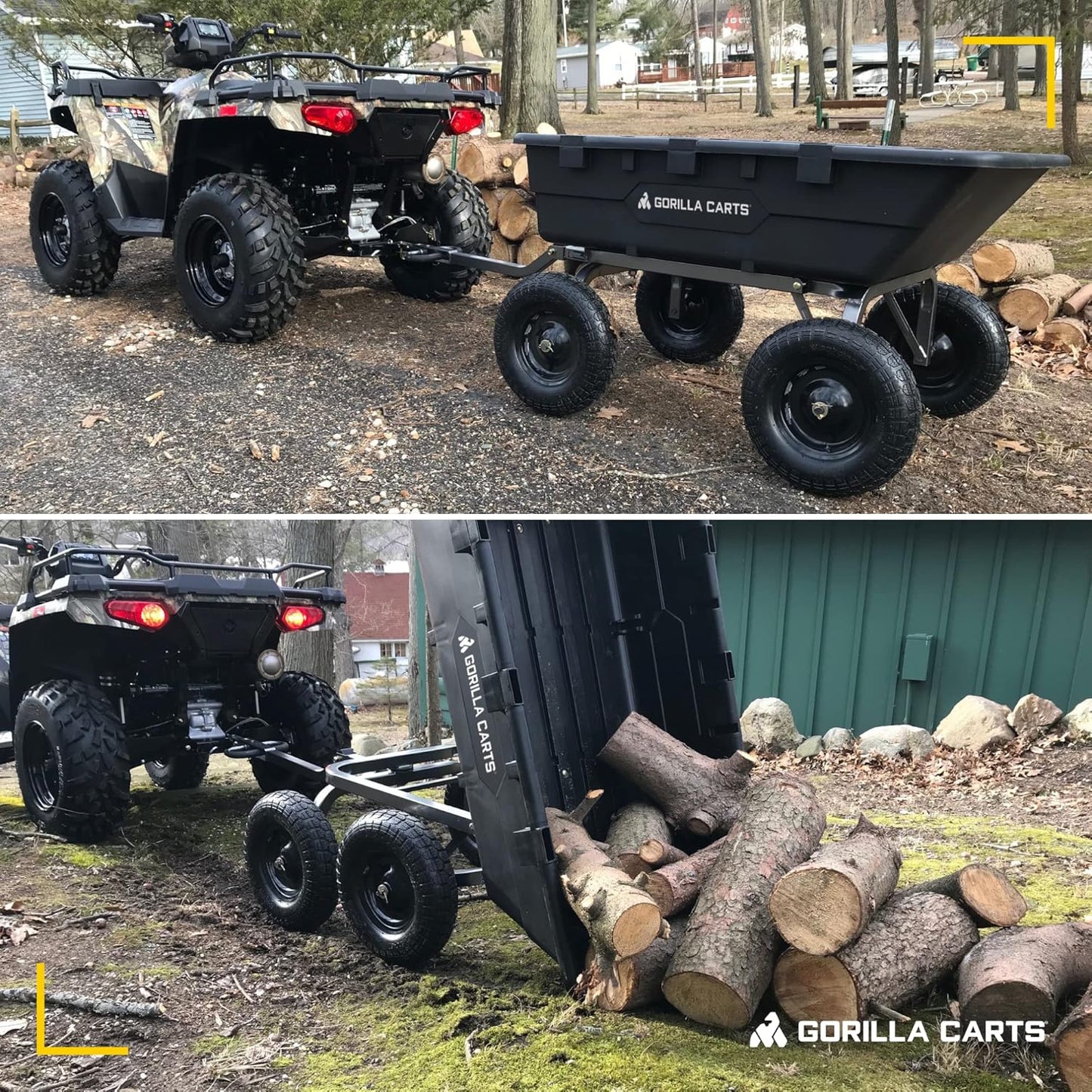 Heavy Duty Poly Utility Dump Wagon Garden Cart w/Pneumatic Tires, 6 Cu Ft - 1200 lb Capacity Outdoor Wheelbarrow for Yard, Landscaping & Gardening, Lawn Tractor or ATV Towable-Gorilla Carts