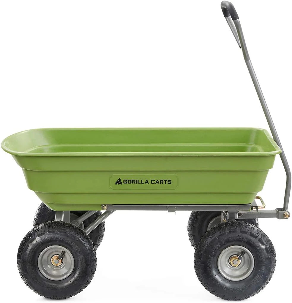 Heavy Duty Poly Utility Dump Wagon Garden Cart w/Pneumatic Tires, 6 Cu Ft - 1200 lb Capacity Outdoor Wheelbarrow for Yard, Landscaping & Gardening, Lawn Tractor or ATV Towable-Gorilla Carts