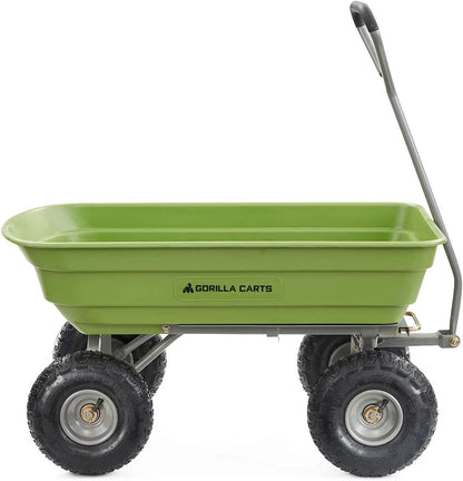 Heavy Duty Poly Utility Dump Wagon Garden Cart w/Pneumatic Tires, 6 Cu Ft - 1200 lb Capacity Outdoor Wheelbarrow for Yard, Landscaping & Gardening, Lawn Tractor or ATV Towable-Gorilla Carts