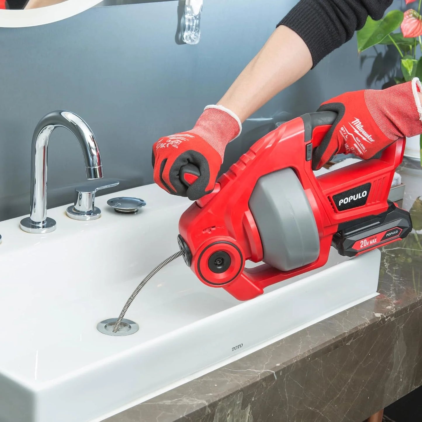 20V Cordless Electric Drain Auger-Efficient 25Ft Auto-Feed Drain Snake with Replaceable Cable,2.0Ah Battery,Charger,Storage Bag & Gloves for Kitchen,Bathroom,Shower Pipes (3/4"-2")"