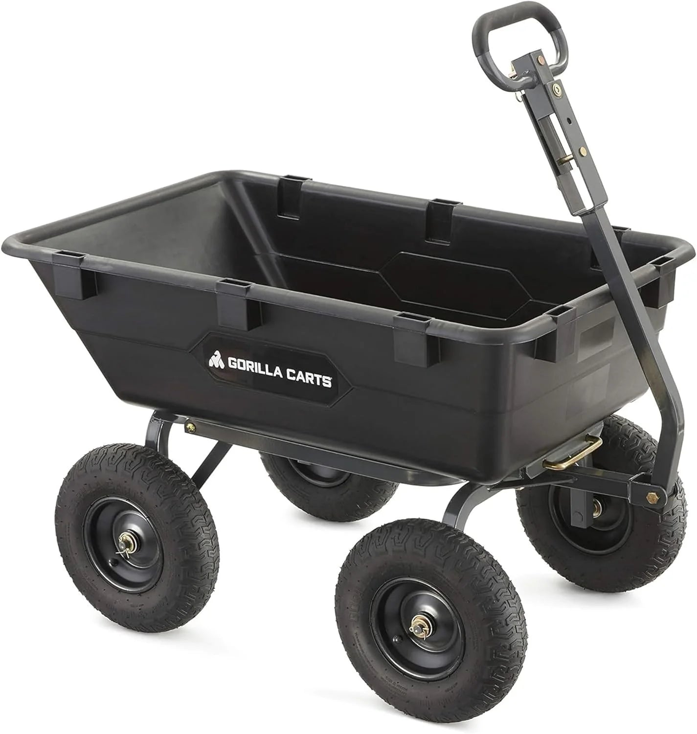 Heavy Duty Poly Utility Dump Wagon Garden Cart w/Pneumatic Tires, 6 Cu Ft - 1200 lb Capacity Outdoor Wheelbarrow for Yard, Landscaping & Gardening, Lawn Tractor or ATV Towable-Gorilla Carts