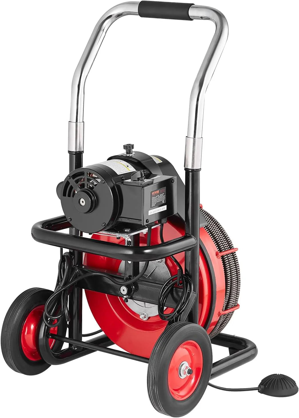 Drain Cleaner Machine 100FT x 1/2 Inch, Auto Feed Sewer Snake Auger on Wheels, 550W Portable Drain Cleaning Machine with 8 Cutters & Air-activated Foot Switch for 2" to 4" Pipes