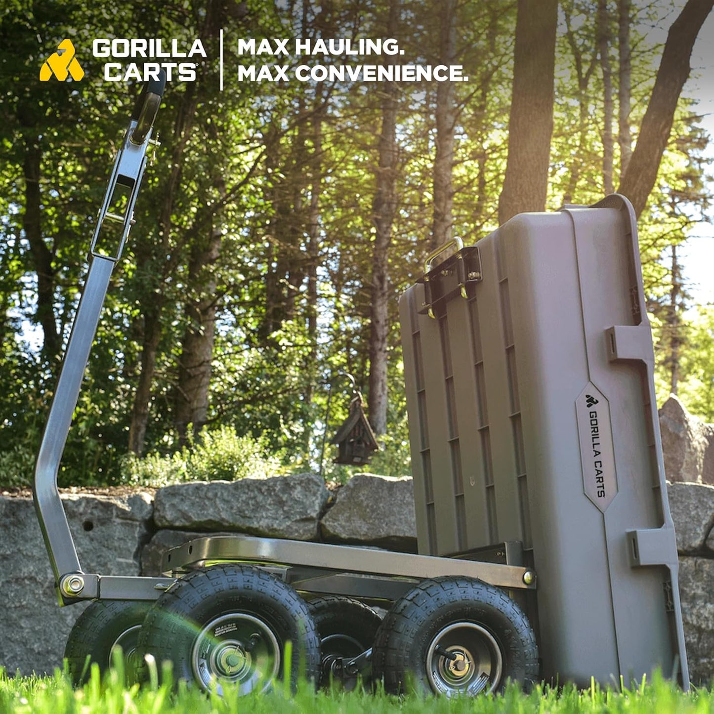 Heavy Duty Poly Utility Dump Wagon Garden Cart w/Pneumatic Tires, 6 Cu Ft - 1200 lb Capacity Outdoor Wheelbarrow for Yard, Landscaping & Gardening, Lawn Tractor or ATV Towable-Gorilla Carts