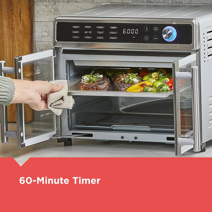Air Fryer Toaster Oven Combo, 12 in 1 Countertop Convection Oven Cooks Food Fast, Fits a Whole Pizza or 6 Toast Slices, French Doors with Stainless Steel Finish.