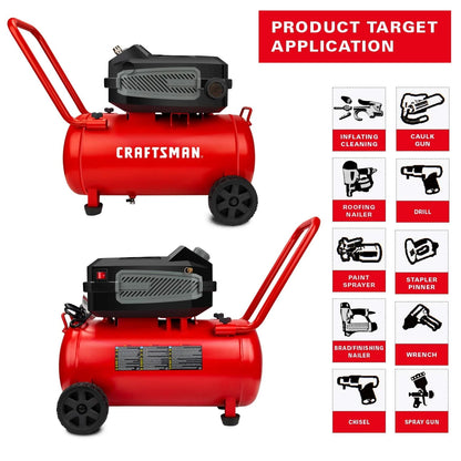 HARD Air Compressor, 10 Gallon 1.8 HP 175 PSI, 4.0CFM@90PSI, Oil Free and Maintenance Free, Portable with Large Wheels, CMXECXA0201041