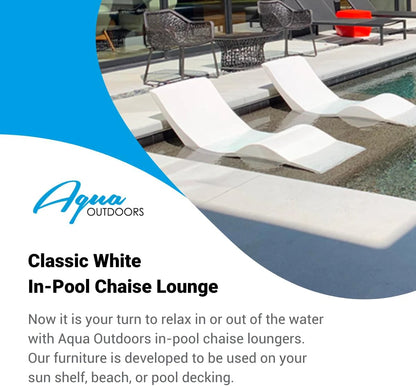 Classic White - in-Pool Chaise Lounger – Designed for Water Depths Up to 9” – Aqua Outdoors – Set of 2 – Compatible with All Pool Types - Poolside & Sun Deck Tanning