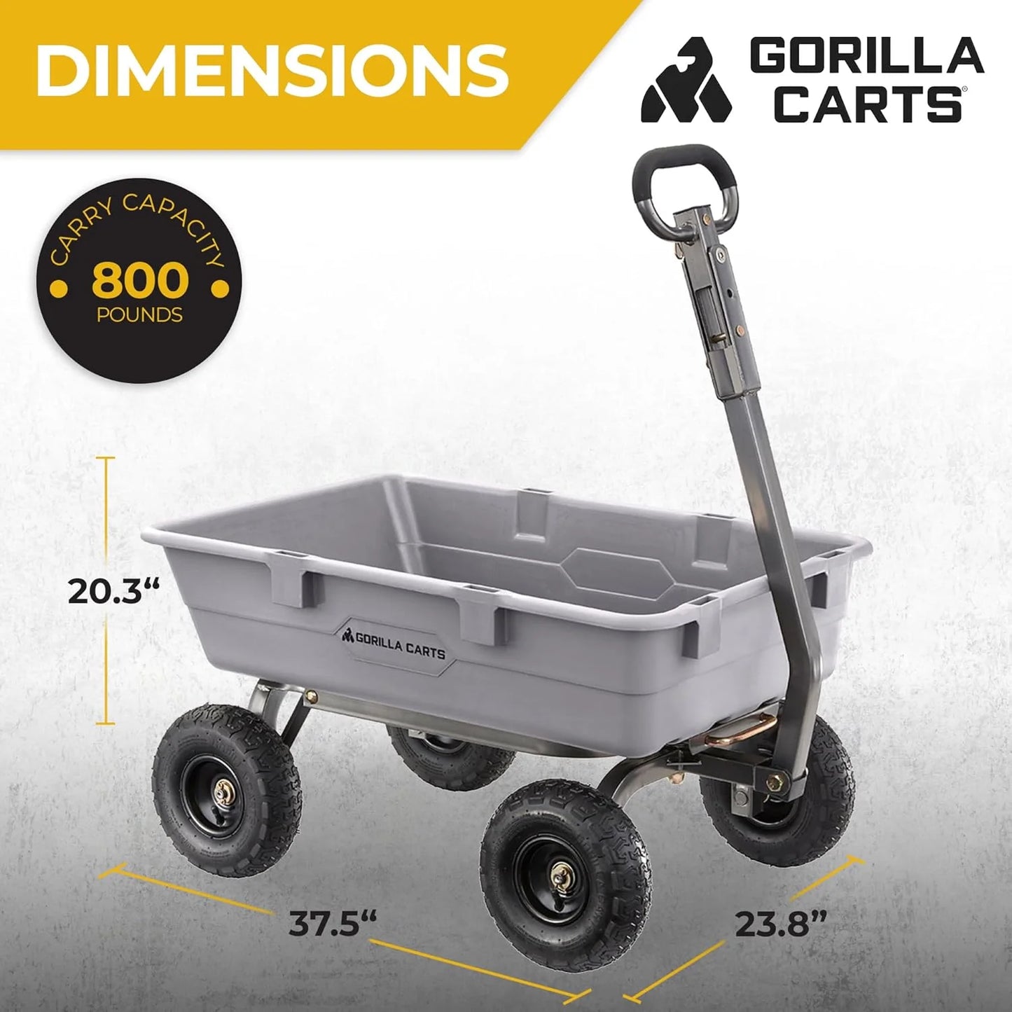Heavy Duty Poly Utility Dump Wagon Garden Cart w/Pneumatic Tires, 6 Cu Ft - 1200 lb Capacity Outdoor Wheelbarrow for Yard, Landscaping & Gardening, Lawn Tractor or ATV Towable-Gorilla Carts