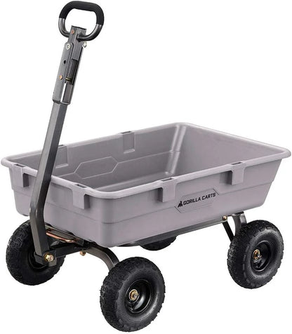 Heavy Duty Poly Utility Dump Wagon Garden Cart w/Pneumatic Tires, 6 Cu Ft - 1200 lb Capacity Outdoor Wheelbarrow for Yard, Landscaping & Gardening, Lawn Tractor or ATV Towable-Gorilla Carts